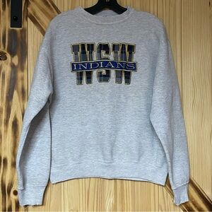 Vintage 90s WSW Indians Plaid Embroidered Velva Sheen Sweatshirt Med/Large